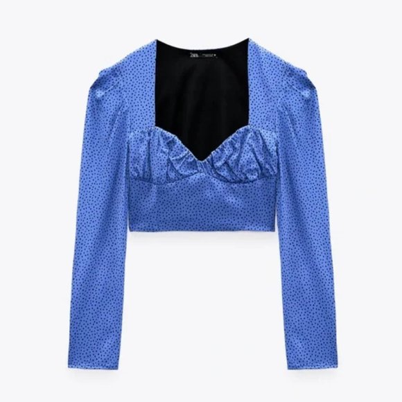 Zara blue polka-dot crop top - Picture 2 of 12